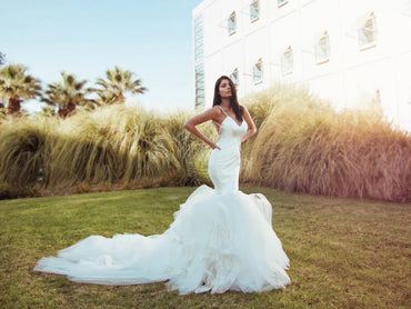Elegant White Spaghetti Strap Mermaid Long Wedding Dresses With Sweep Trailing,WD0575