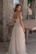 Sexy Champagne Beaded Wedding Dresses Cowl Neck High Slit Corset Floor Length,WD0637