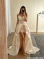 Beautiful Strapless Bow Corset High Low Lace Satin Wedding Dresses ,WD0643