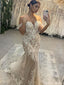 Elegant White Off-Shoulder Sleeveless Mermaid Long Wedding Dresses With Sweep Trailing,WD0570