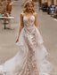 Elegant White Spaghetti Strap Mermaid Long Wedding Dresses With Sweep Trailing,WD0578