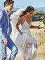 Elegant  A-Line Lace Wedding Dresses V-Neck Spaghetti Strap Backless Bridal Gown,WD0585