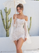 Classy White Lace Wedding Dresses Off Shoulder Long Sleeve Short Bridal Gown,WD0661