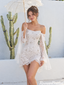 Classy White Lace Wedding Dresses Off Shoulder Long Sleeve Short Bridal Gown,WD0661