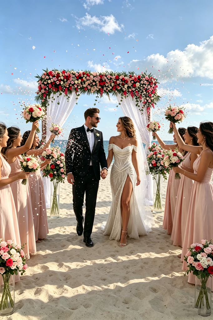 Unique Pearl Beaded Bridal Dress Off-Shoulder High Slit Luxury Wedding Dresses,WD0592
