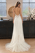 Pretty White Glitter Tulle Long Wedding Dresses V-Neck Spaghetti Strap A-Line Gown,WD0662