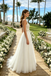 Modern V Neck Spaghetti Strap A-Line Wedding Dresses with Embroidery Lace Tulle,WD0596