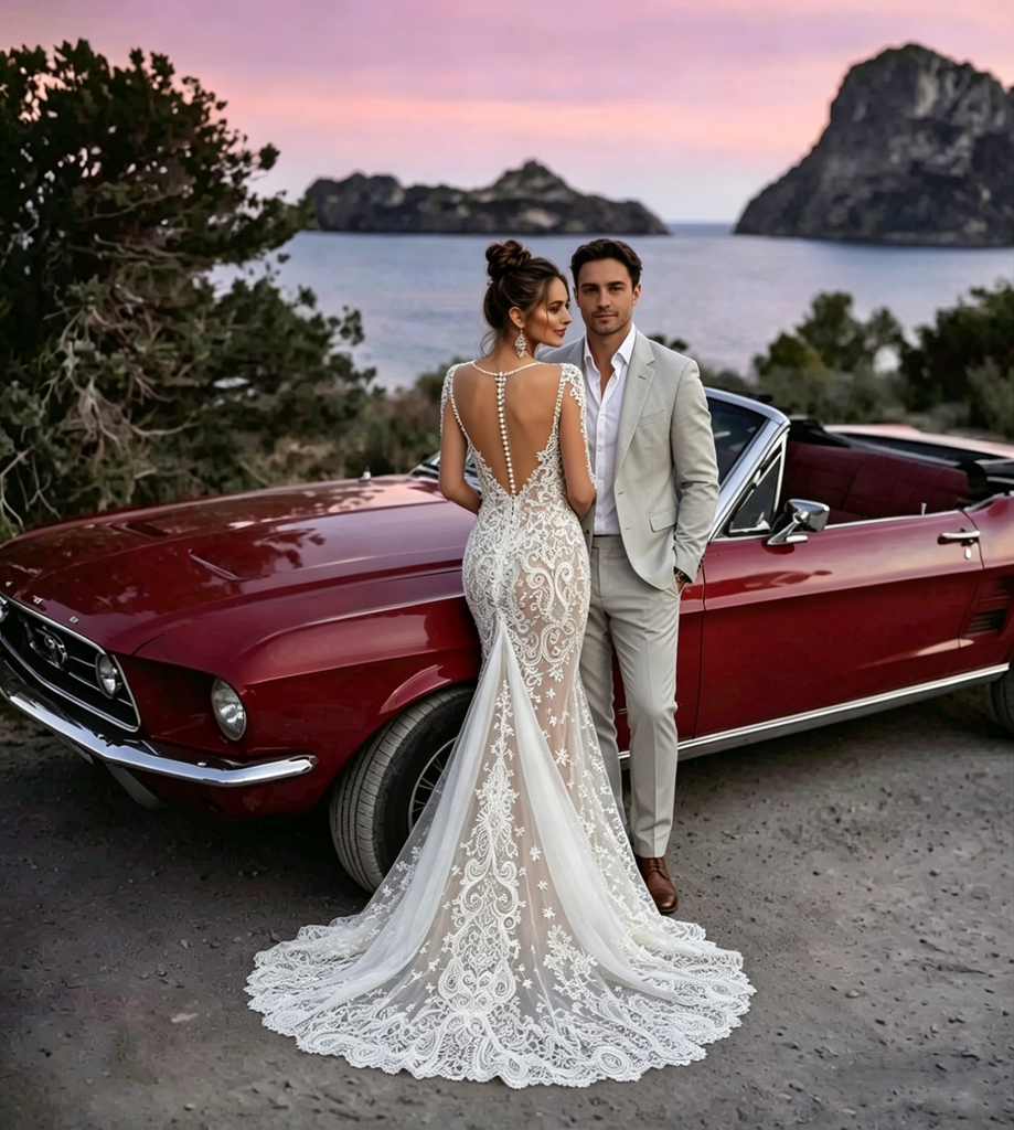Sexy Mermaid Lace Wedding Dresses Long Sleeve Illusion Back Sheer Bridal Gown Maxi,WD0599