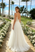 Modern V Neck Spaghetti Strap A-Line Wedding Dresses with Embroidery Lace Tulle,WD0596