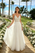 Modern V Neck Spaghetti Strap A-Line Wedding Dresses with Embroidery Lace Tulle,WD0596