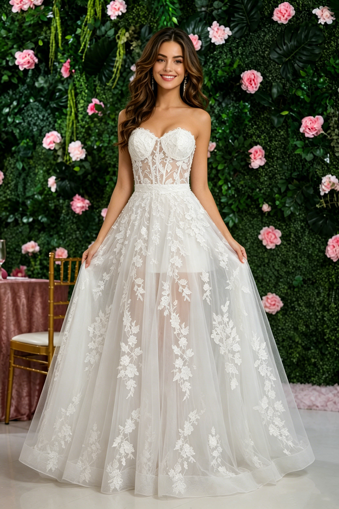 Unique Sweetheart Floral Lace Two-Piece Convertible Wedding Dresses,WD0604
