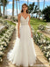 Modern V Neck Spaghetti Strap A-Line Wedding Dresses with Embroidery Lace Tulle,WD0596