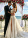 Unique Pearl Beaded Bridal Dress Off-Shoulder High Slit Luxury Wedding Dresses,WD0592