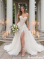 Stunning Sweetheart High Slit A Line Wedding Dresses Tulle 3D Floral Modern ,WD0665
