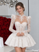 Modern White Lace High Neck Corset Long Sleeve Short Wedding Dresses,WD0659