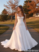 Unique Drape Off-shoulder A-line White Chiffon Wedding Dresses With Long Train,WD0614