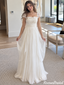 Chic Ivory Lace Cap Sleeves Ruched A Line Chiffon Wedding Dresses,WD0675