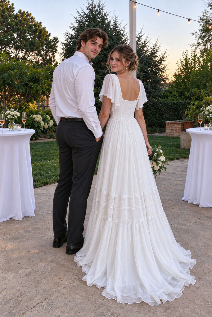 Beautiful Charming Sweetheart Flutter Sleeve Chiffon Wedding Dresses,WD0670