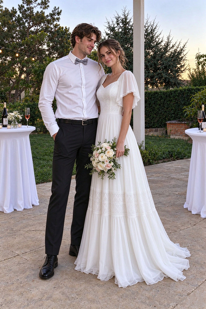 Beautiful Charming Sweetheart Flutter Sleeve Chiffon Wedding Dresses,WD0670