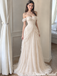 Beautiful Off-Shoulder Tulle A-Line Wedding Dresses with Classy Ruched Draping,WD0656