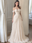Beautiful Off-Shoulder Tulle A-Line Wedding Dresses with Classy Ruched Draping,WD0656