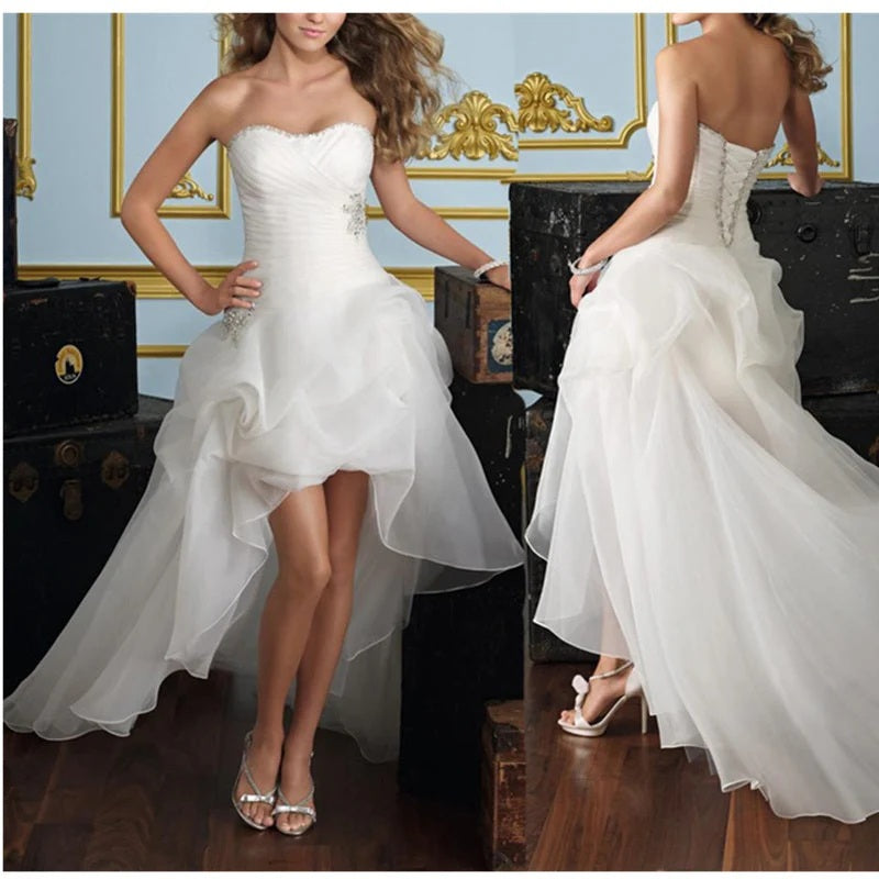 Popular White High-Low Mermaid Long Wedding Dresses With Sweep Trailing,WD0566