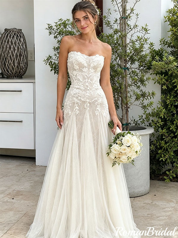 Modern Sweetheart Lace Wedding Dresses Floor Length Mermaid Bridal Gown,WD0653