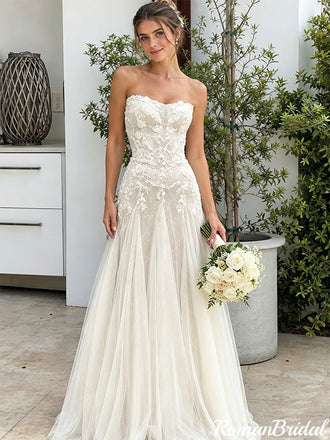 Modern Sweetheart Lace Wedding Dresses Floor Length Mermaid Bridal Gown,WD0653