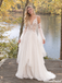 Beautiful Ivory V Neck Long Sleeve Pleated A Line Wedding Dresses,WD0664