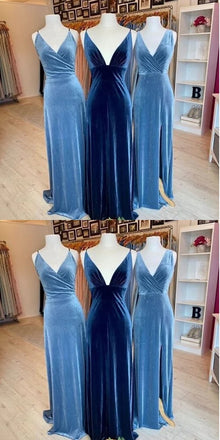 Mismatched V-neck Spaghetti Straps Mermaid Side Slit Velvet Long Bridesmaid Dresses Online, BG751