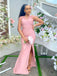 Elegant Straps Mermaid Side Slit Satin Blush Long Bridesmaid Dresses Online, BG758