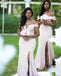 Elegant Off Shoulder Mermaid Side Slit Jersey Long Bridesmaid Dresses Online, BG759