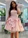 Elegant Sweetheart Sleeveless Short Tulle A-line Pink Homecoming Dresses For Party Online, HD0839