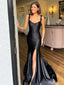 Sexy Spaghetti Strap Satin Black Mermaid Long Prom Dress With Trailing Online, OL303