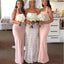 Elegant Halter Mermaid Front Slit Jersey Blush Long Bridesmaid Dresses Online, BG761