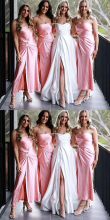 Elegant Spaghetti Straps Mermaid Ankle Length Side Slit Long Bridesmaid Dresses Online, BG765