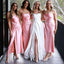 Elegant Spaghetti Straps Mermaid Ankle Length Side Slit Long Bridesmaid Dresses Online, BG765