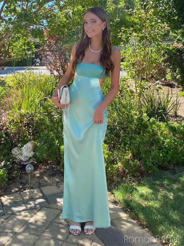 Simple Spaghetti Strap Mermaid Satin Long Prom Dress Online, OL275