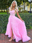 Unique Off-shoulder Pink Tulle A-line Long Prom Dress With Trailing Online, OL311