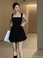 Elegant Square Sleeveless A-line Satin Black Homecoming Dresses For Party Online, HD0986