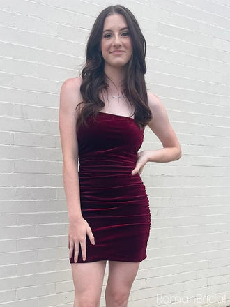 Simple Sweetheart Sleeveless Short Mermaid Velvet Homecoming Dresses For Party Online, HD0875