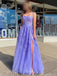 Elegant Spaghetti Strap Sleeveless A-line Tulle Long Prom Dresses With Slit For Party Online, OL370