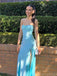 Simple Spaghetti Strap Sleeveless A-line Satin Long Prom Dresses With Slit For Party Online, OL415