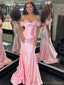 Sexy Off-shoulder Sleeveless Mermaid Satin Pink Long Prom Dresses With Trailing For Party Online, OL375