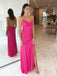 Sexy Spaghetti Strap Sleeveless A-line Satin Long Prom Dresses With Slit For Party Online, OL412