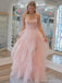 Unique Sweetheart Pink Ruffles Tulle A-line Long Prom Dress Online, OL316