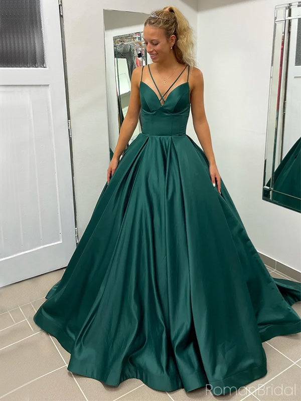 Formal V-neck Satin A-line Long Prom Dress With Trailing Online, OL320