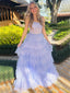 Elegant Spaghetti Strap Sleeveless Ruffles A-line Sequin Long Prom Dresses For Party Online, OL344