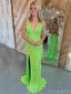 Shiny V-neck Sleeveless Mermaid Sequin Long Prom Dresses With Side Slit For Party Online, OL345