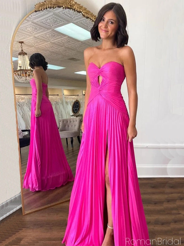 Sexy Sweetheart A-line Satin Long Prom Dress With Front Slit Online, OL286